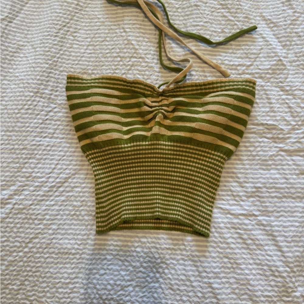SHEIN Green and Tan Striped Tank Top